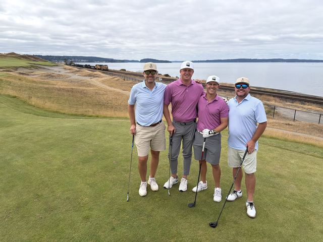 A foursome on the tee at Chambers Bay
